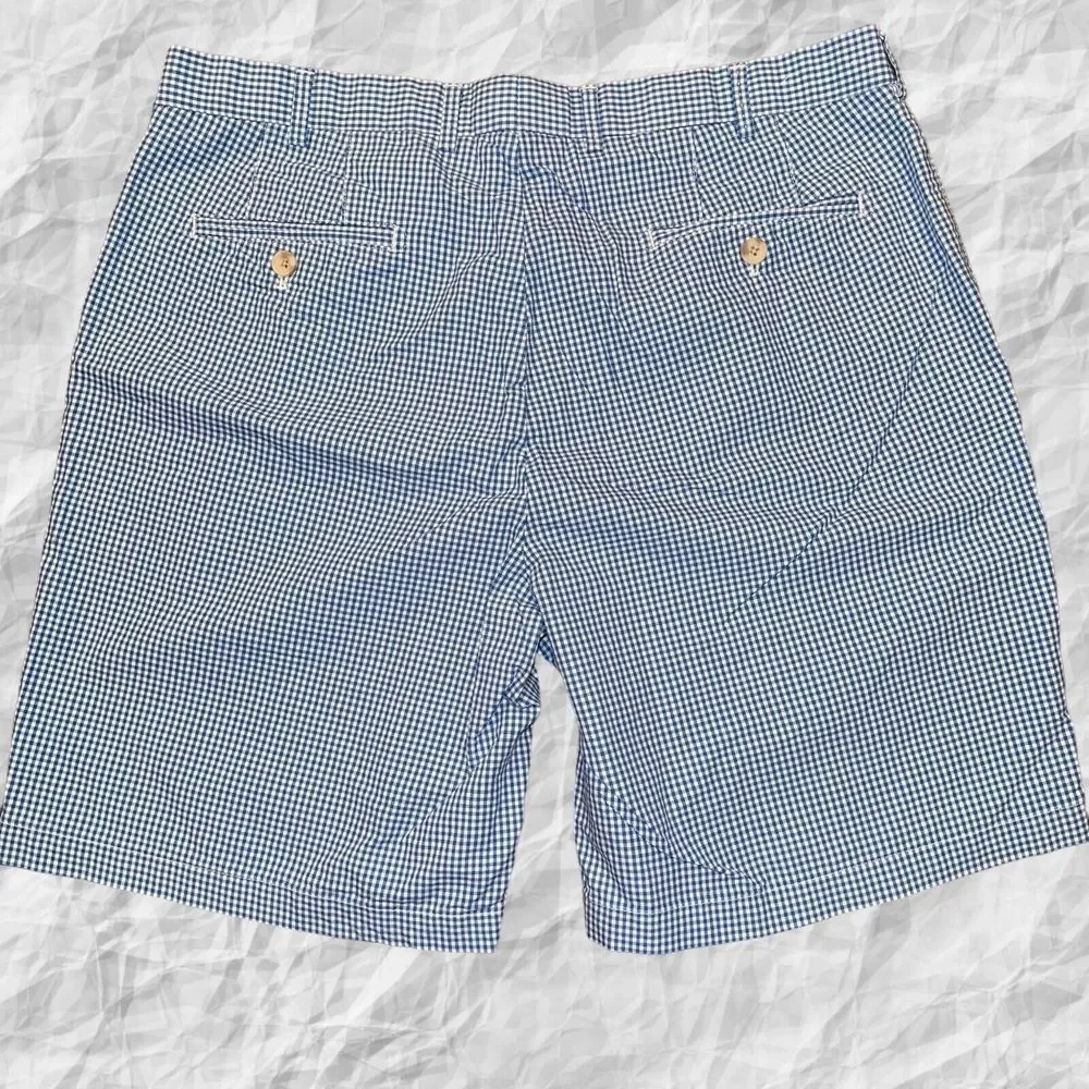 Peter Millar Chino Shorts Mens Size 36X9 Blue White Check Flat Front 100% Cotton